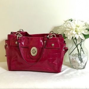 Fuchsia Croc Embossed Shoulder Bag